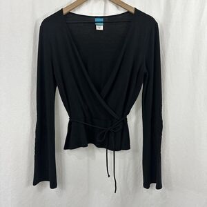Vintage Embroidered Flare Faux Wrap Cardigan Top Size M Y2K Ballet Dark Romantic